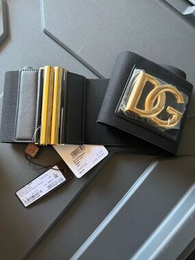 Dolce & Gabbana Black Elastic Belt with Gold DG Buckle